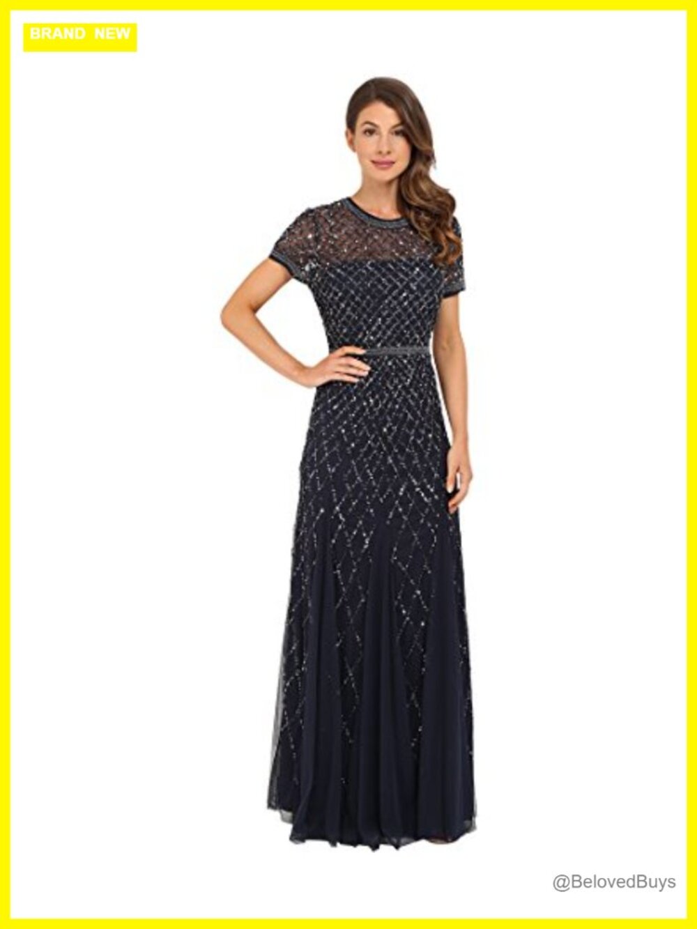 Cap Sleeve Fully Beaded A-Line Evening Gown Formal Special Occasion